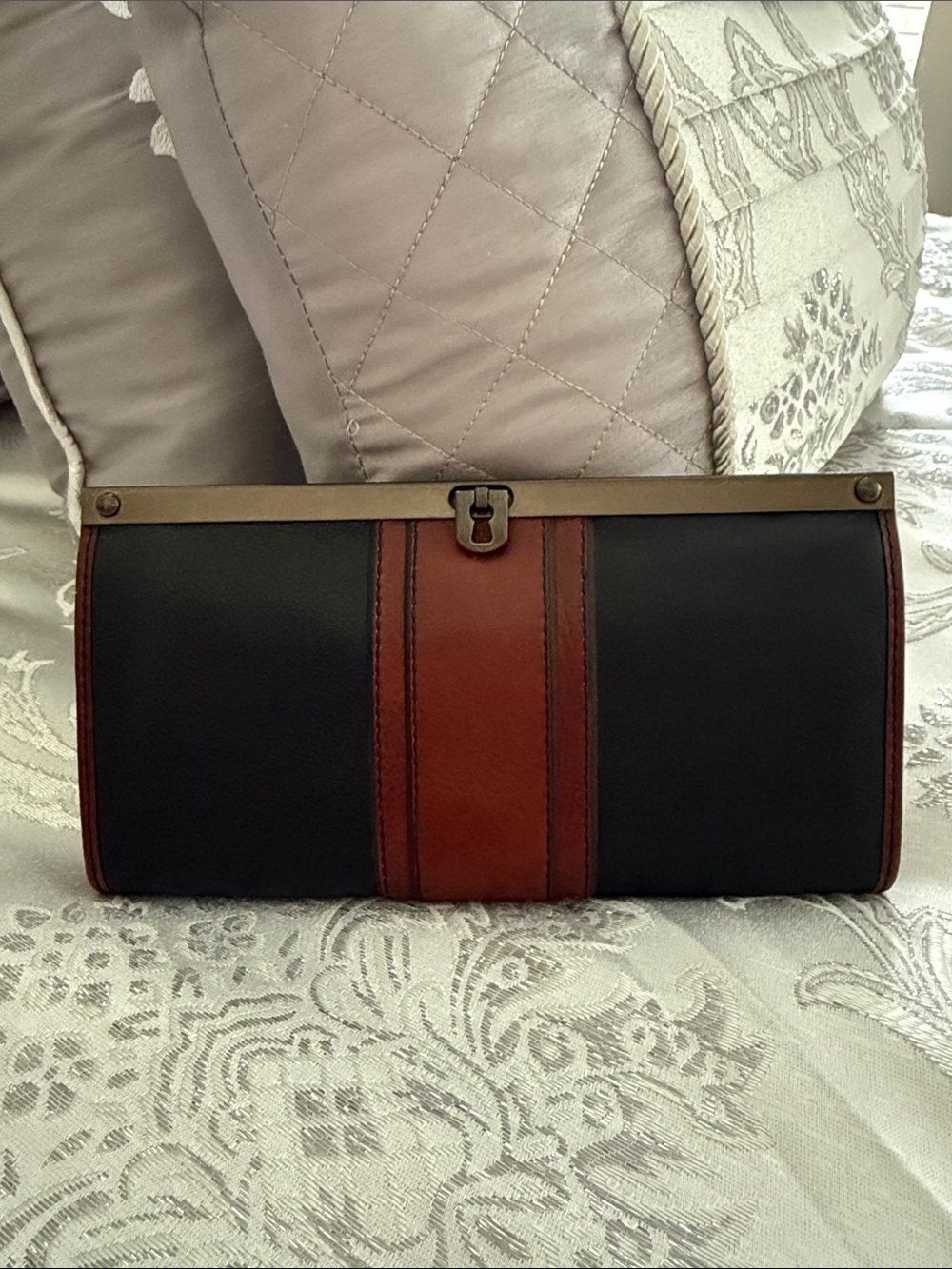 Two-Tone Leather Clutch Wallet in Black and Brown